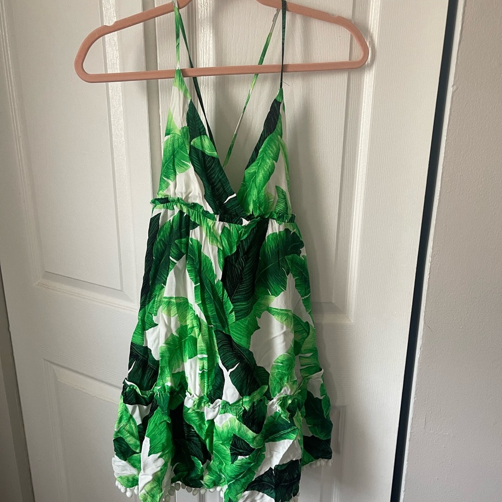 Forever 21 Green Leaf Print Mini Dress